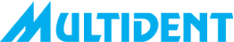 Logo de Multident en color celeste, aliado estratégico de Coopac San Miguel para brindar servicios odontológicos con descuento por planilla